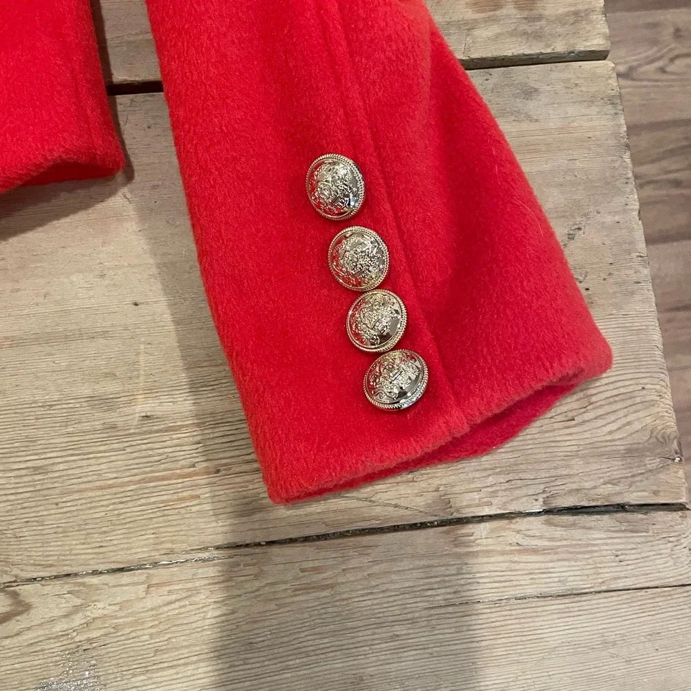 Anthropologie Vibrant blood orange  Blazer with Gold Buttons - Picture 5 of 8